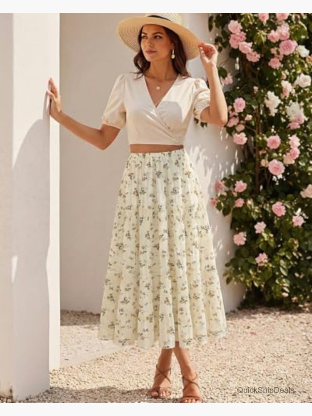 Chiffon Pleated Maxi Skirt High Waisted Flowy Long Skirt with Lining Boho - Picture 2 of 7
